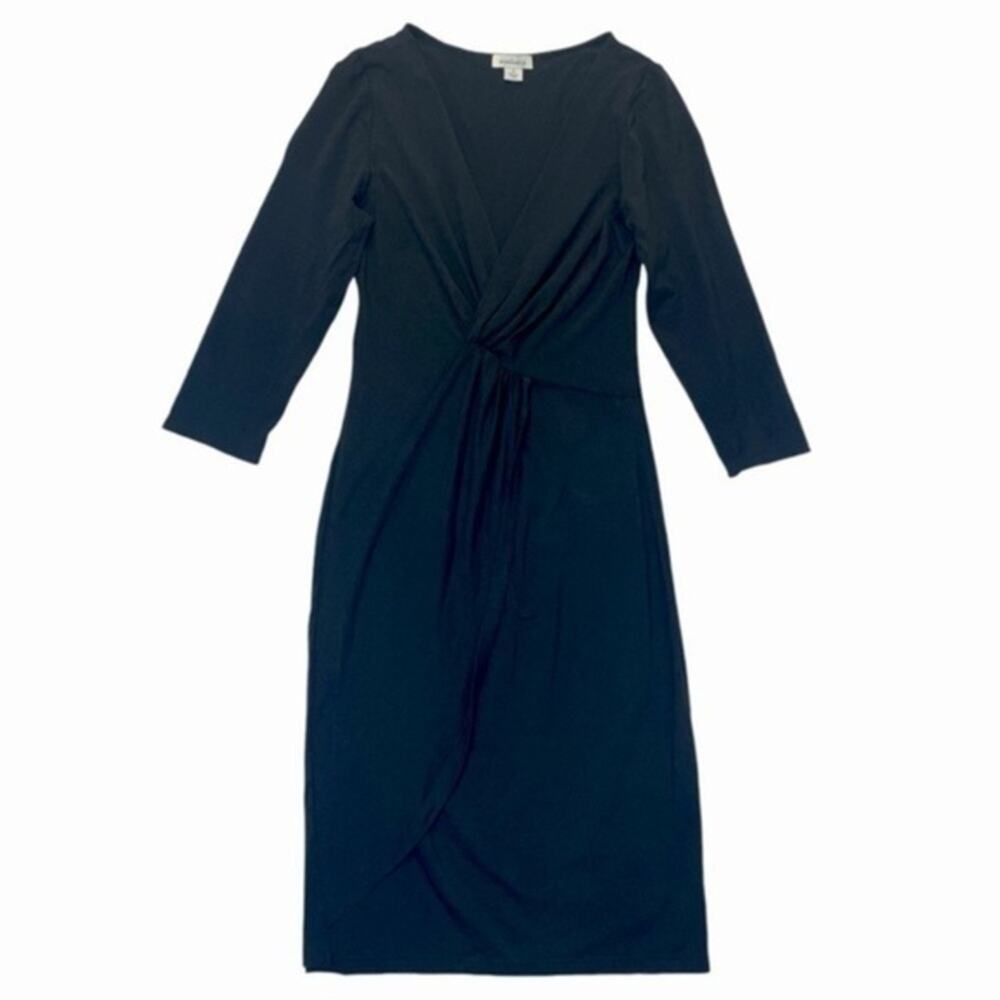 Sundance Unmistakable Beauty Mock Wrap Dress Modal Knit Black LBD Women’s Small